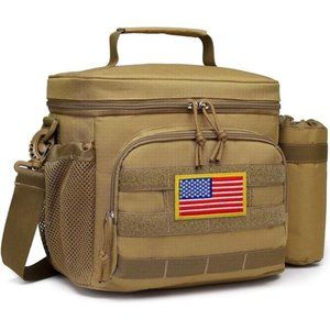 Tactical Lunch Box for Men, 12L MOLLE Lunch Bag Large Leakproof Cooler, Brown